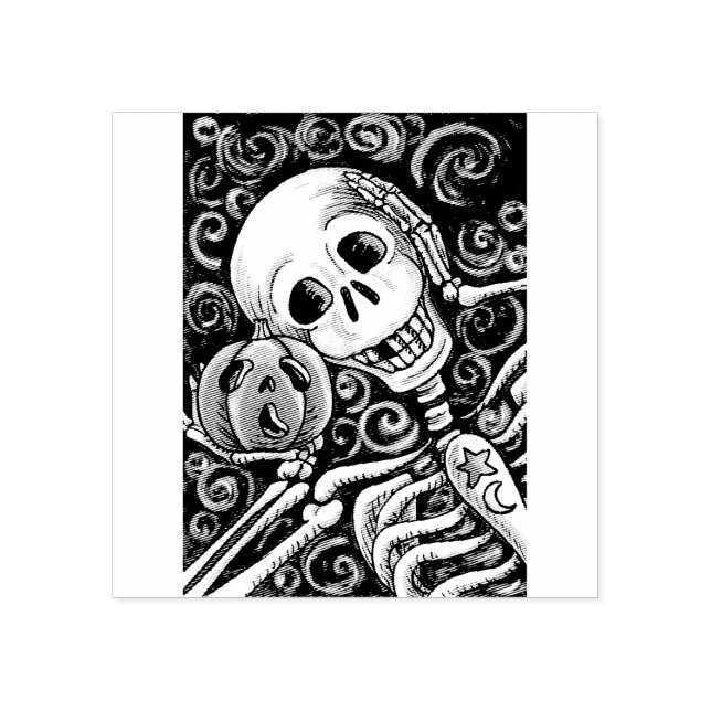 SKELETON & JACK O LANTERN, HALLOWEEN RUBBER STAMP (Imprint)