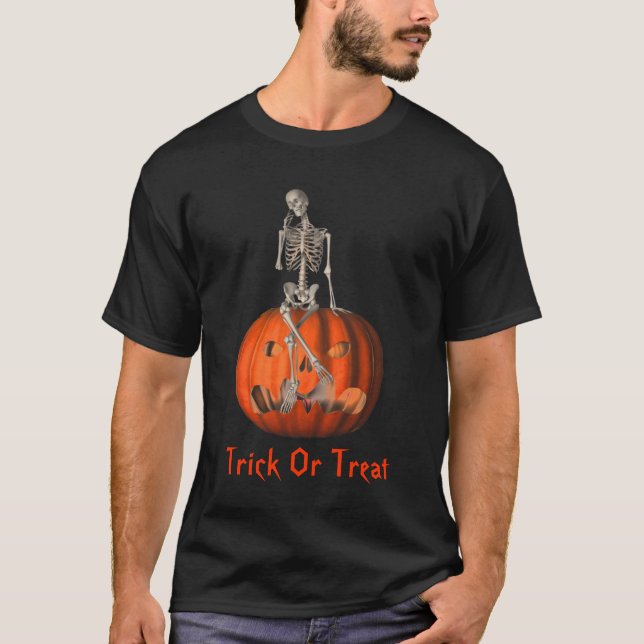 Skeleton Jack O Lantern Halloween T-Shirt (Front)