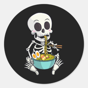 Skeleton Japanese Ramen Noodles Anime Halloween Co Classic Round Sticker