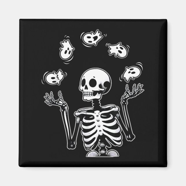 Skeleton Juggling Ghosts Funny Halloween Costume Magnet (Front)