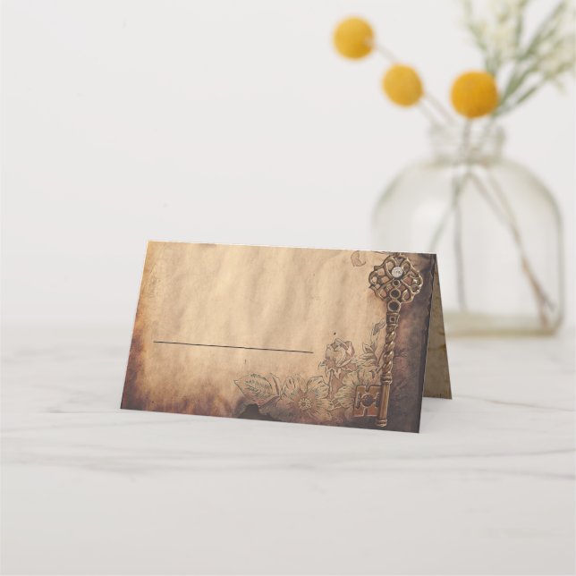 Skeleton Key Antique Gothic Wedding Place Card (Front)