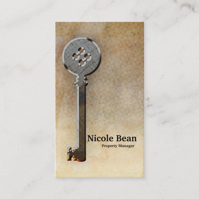 Skeleton Key Vintage Looking Antique Business Card (Front)
