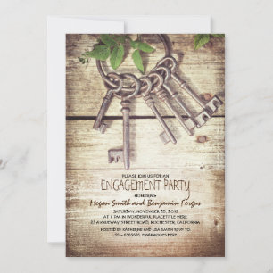 Skeleton Keys Rustic Engagement Party Invitations