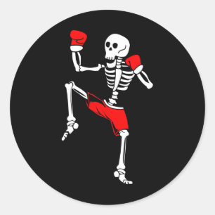 Skeleton Kickboxing Fighter Muay Thai Classic Round Sticker