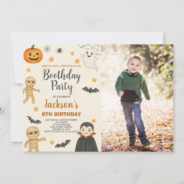 Skeleton Kids Halloween Birthday Party Invitation (Front)