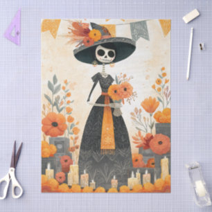 Skeleton Lady La Catrina Day of the Dead Decoupage Tissue Paper