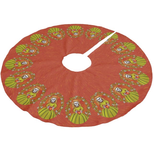 Skeleton Lady With Heart Brushed Polyester Tree Skirt (Angled)