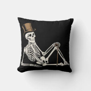 Skeleton Laying Down Black Halloween Accents  Cushion