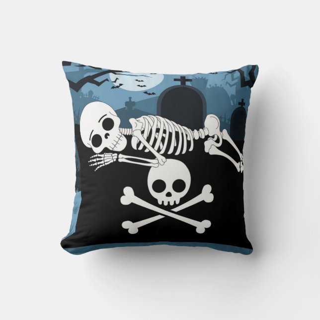 Skeleton Laying Down Black Halloween Lumbar  Cushion (Front)