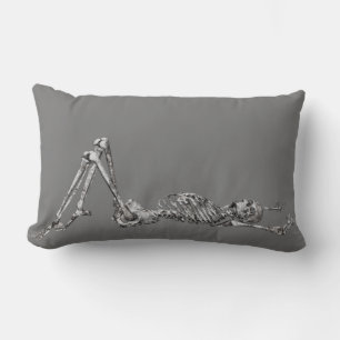 Skeleton Laying Down Black Halloween Lumbar Cushion