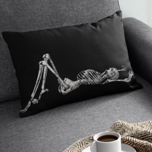 Skeleton Laying Down Black  Halloween Lumbar Cushion
