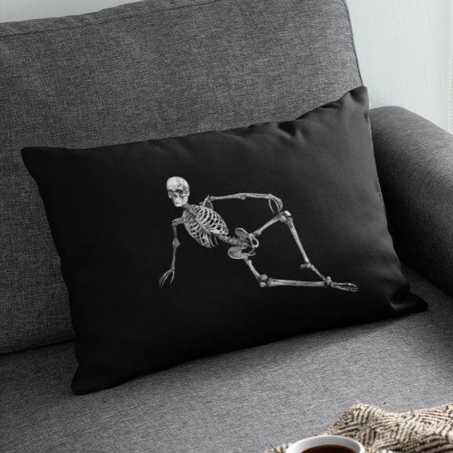 Skeleton Laying Down Black Minimalistic Halloween Lumbar Cushion (Creator Uploaded)