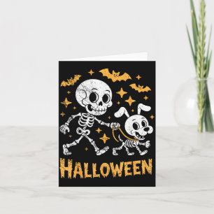 Skeleton Leads Dog Funny Skull Pet For Halloween Card