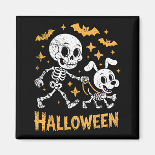 Skeleton Leads Dog Funny Skull Pet For Halloween Magnet