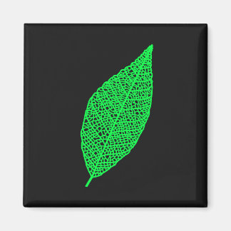 Skeleton Leaf line art black and green Magnet