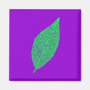 Skeleton Leaf line art purple and green Magnet