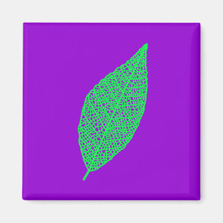 Skeleton Leaf line art purple and green Magnet