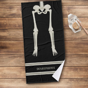 Skeleton Legs Personalised Black Bath Towel