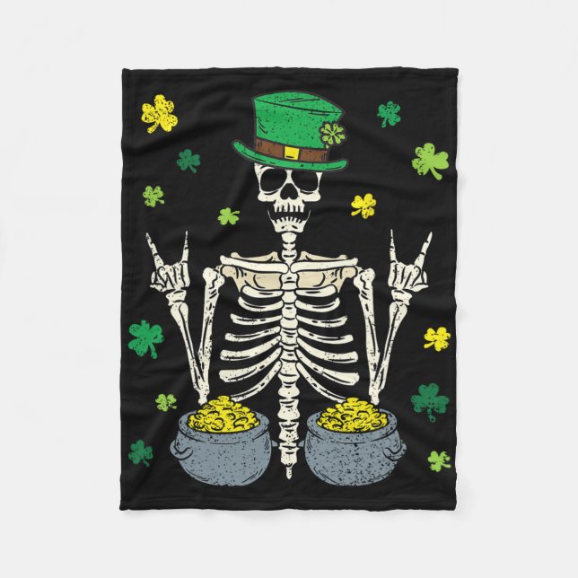 Skeleton Leprechaun St Patricks Day Shamrock Clove Fleece Blanket (Front)