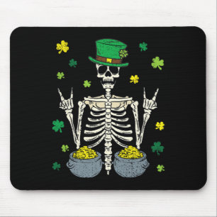 Skeleton Leprechaun St Patricks Day Shamrock Clove Mouse Pad