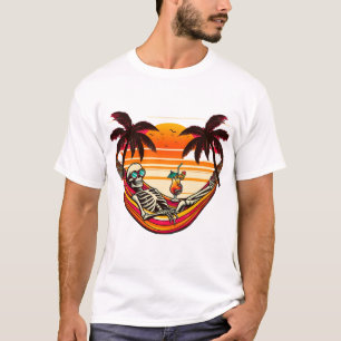 Skeleton Living My Best Life - Retro Summer Sunset T-Shirt