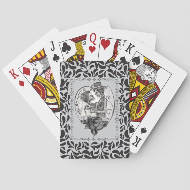 Skeleton Love Couple Marriage Dance Playing Cards (Back)