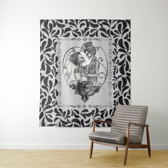 Skeleton Love Couple Marriage Dance Tapestry (In Situ)