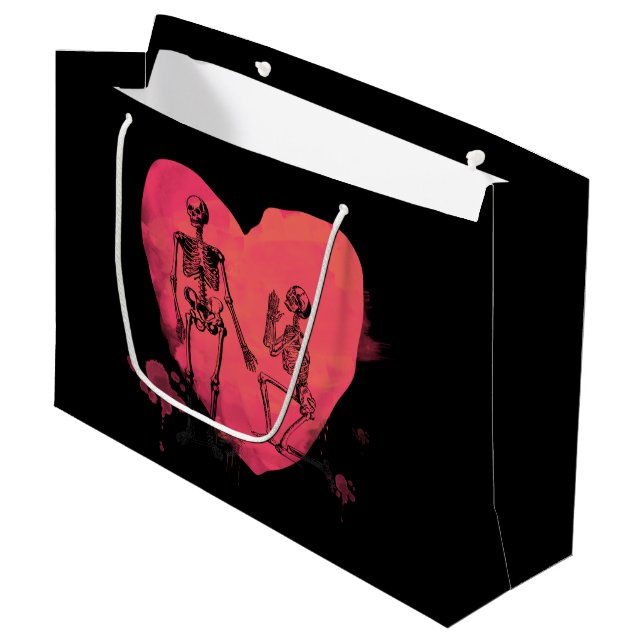 Skeleton Love Watercolor Heart Large Gift Bag (Front Angled)