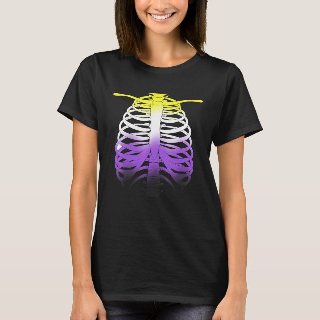 Skeleton LQBTQ Non Binary Halloween Pride Flag T-Shirt (Front)