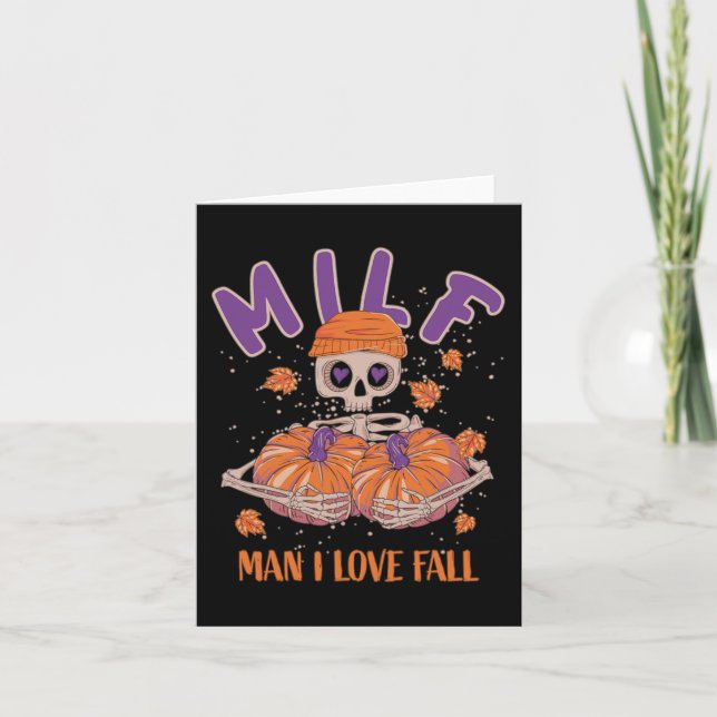 Skeleton Man I Love Fall Fun Skeleton Pumpkin Hall Card (Front)