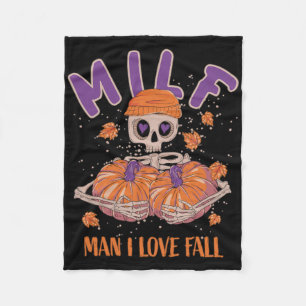Skeleton Man I Love Fall Fun Skeleton Pumpkin Hall Fleece Blanket