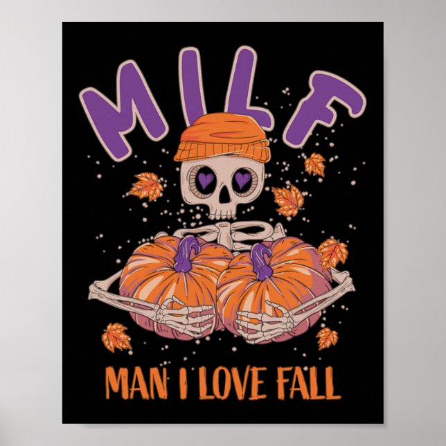 Skeleton Man I Love Fall Fun Skeleton Pumpkin Hall Poster (Front)