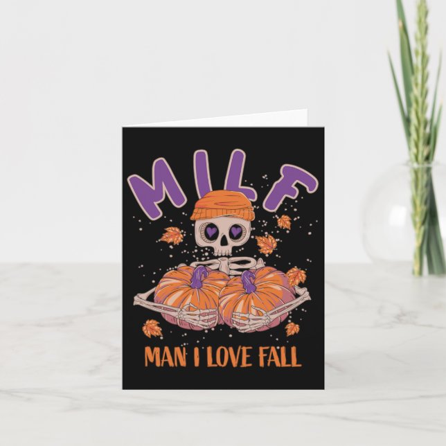 Skeleton Man I Love Fall Funny Skeleton Pumpkin Ha Card (Front)