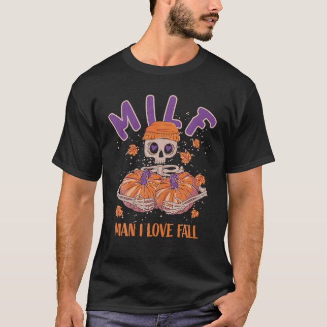 Skeleton Man I Love Fall Funny Skeleton Pumpkin T-Shirt (Front)