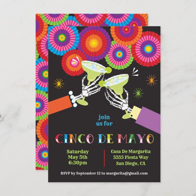 Skeleton Margarita Toast Cinco De Mayo Party Invitation (Front/Back)