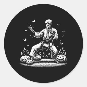 Skeleton Martial Art Karate Judo Player Halloween Classic Round Sticker