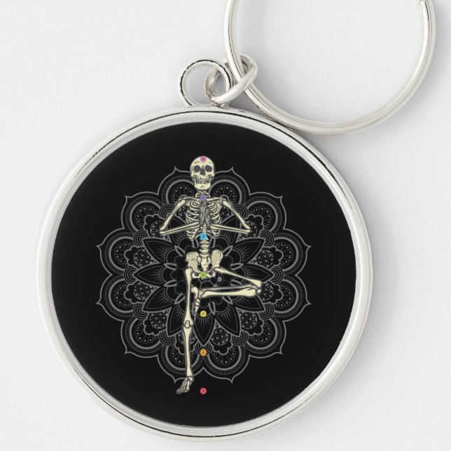 Skeleton Meditating - Yoga Position Key Ring (Front)