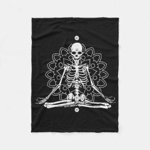 Skeleton Meditation Mandala Halloween Yoga Spiritu Fleece Blanket