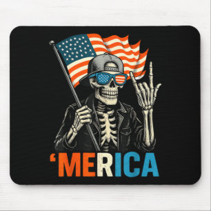 Skeleton Merica Rock American Flag Patriotic USA Mouse Pad