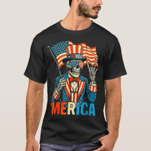 Skeleton merica rock american flag patriotic usaSk T-Shirt