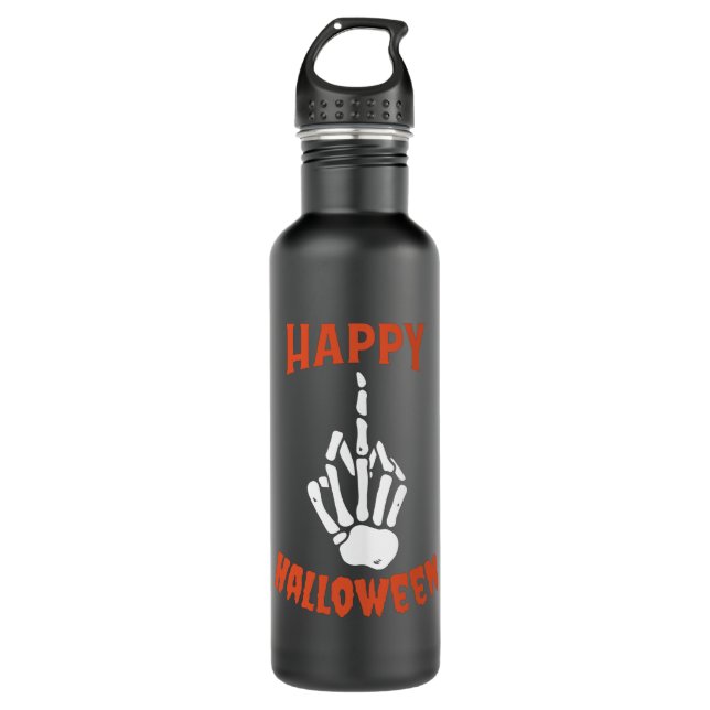 Skeleton Middle Finger Happy Halloween 710 Ml Water Bottle (Front)