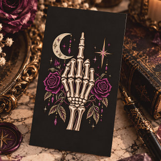 Skeleton Middle Finger Purple Roses Gothic Business Card