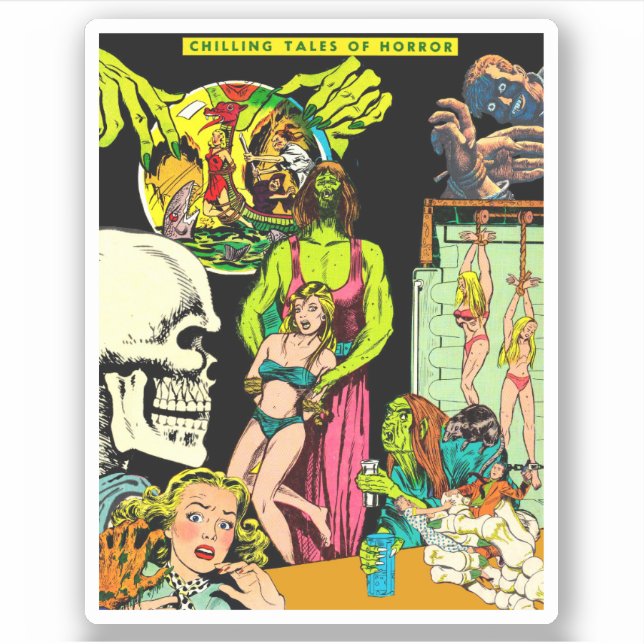 Skeleton Monsters Witch Altered Art Horror Collage (Front)