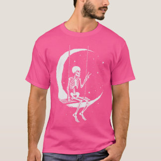 Skeleton Moon Swing Rock On Rock And Roll Graphic T-Shirt