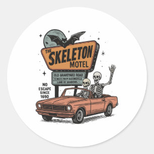 Skeleton Motel Halloween Vintage Road Halloween Sk Classic Round Sticker