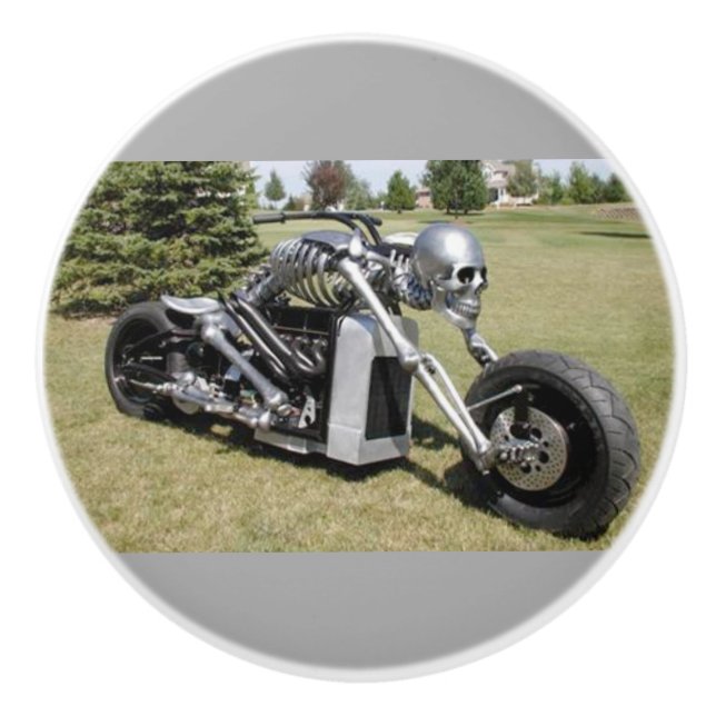 Skeleton Motorcycle on Ceramic Knobs and Pulls (Front)