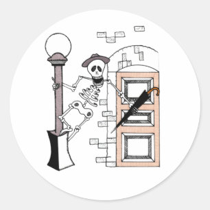 Skeleton Movie Star Celebrity Singing w/ Umbrella Classic Round Sticker