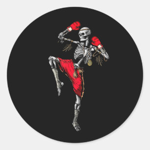 Skeleton Muay Thai Halloween Kickboxing MMA Fighte Classic Round Sticker