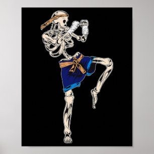 Skeleton Muay Thai Halloween Kickboxing Mma Fighte Poster