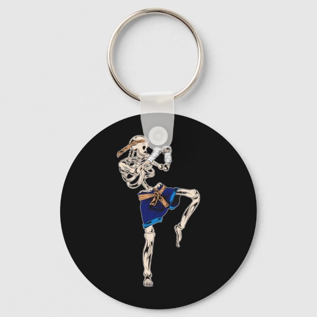 Skeleton Muay Thai Halloween Kickboxing Mma Key Ring (Front)